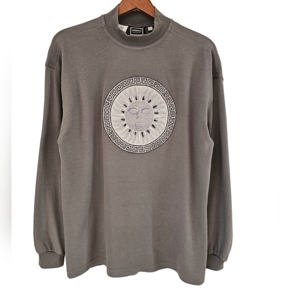 Versace Charcoal Long Sleeve Men's Tee - Picture 1 of 7